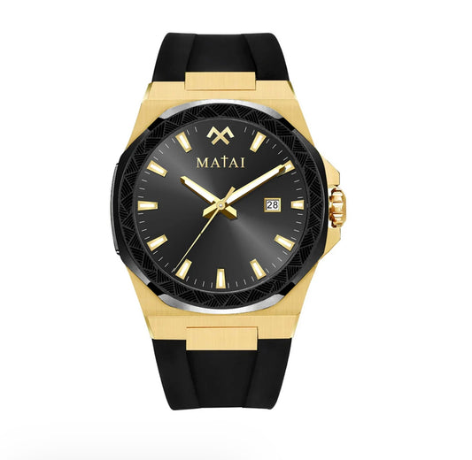 MATAI - GENESIS GS1 | GOLD | BLACK BEZEL BLACK WATCH