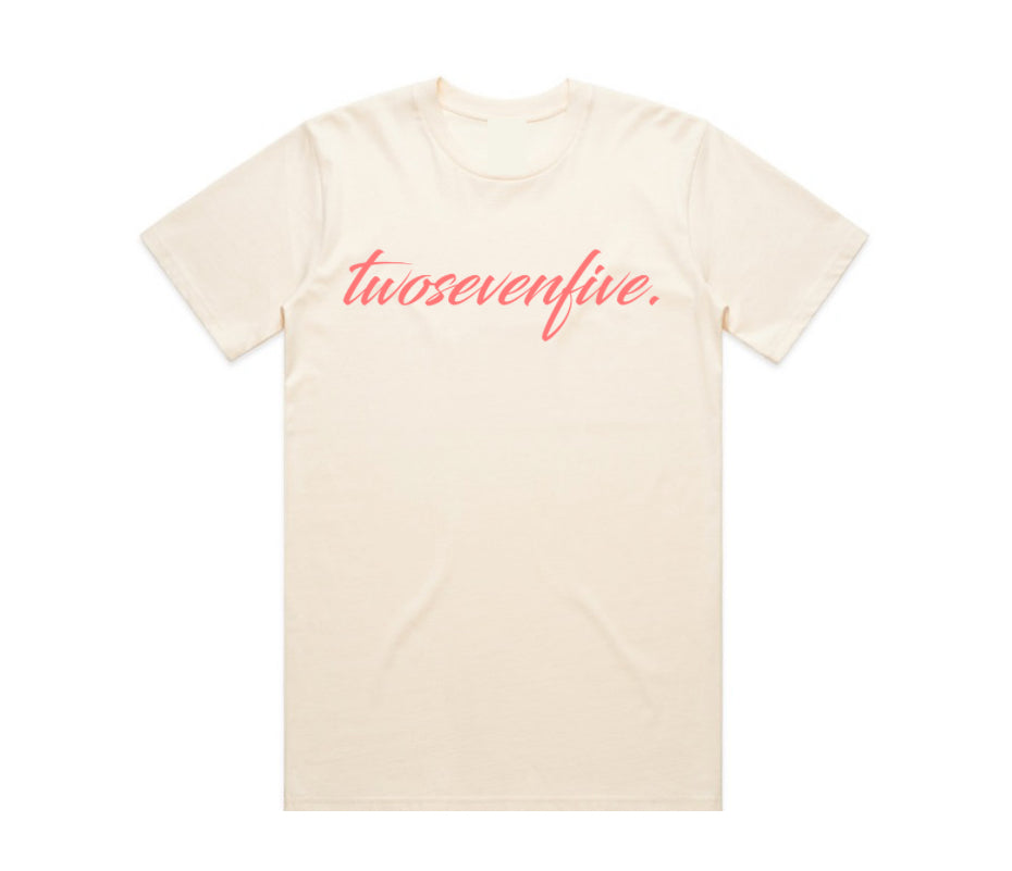 NEW!! Ecru/Peach Script Logo T-Shirt