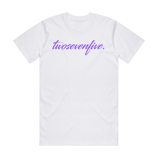 NEW!! White/Purple Script Logo Tee