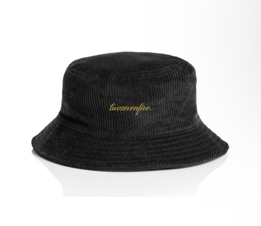 Black Cord Script Logo Bucket Hat