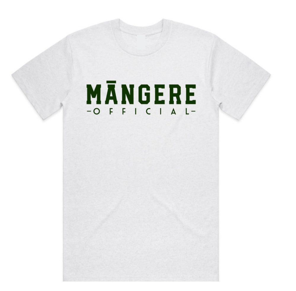 NEW!! White Marle/Pine Green Māngere Official T-Shirt