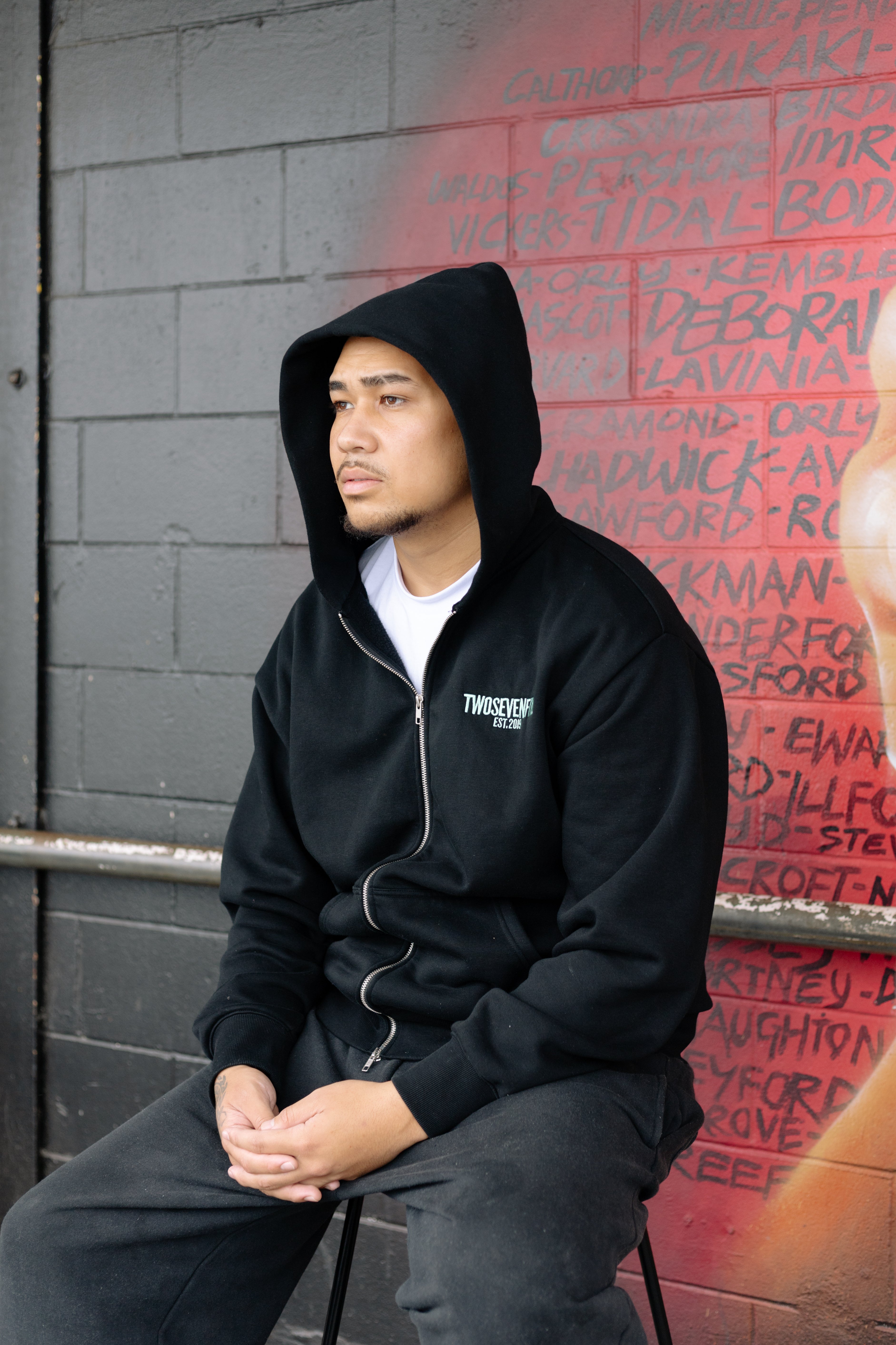 NEW!! Twosevenfive. Essential Hoodie - Black/Mint Green