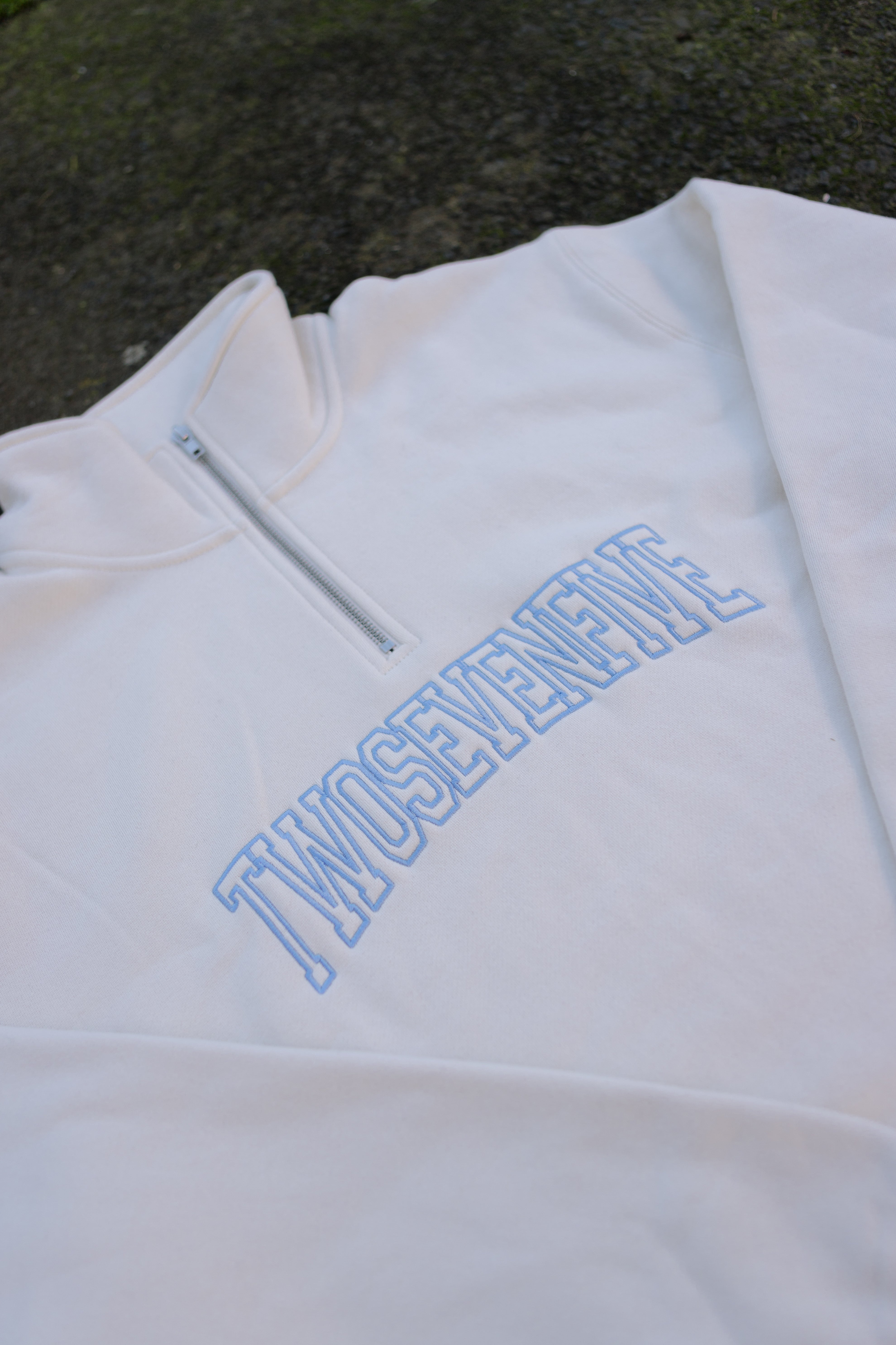 NEW!! Off White/Light Blue Quater Zip