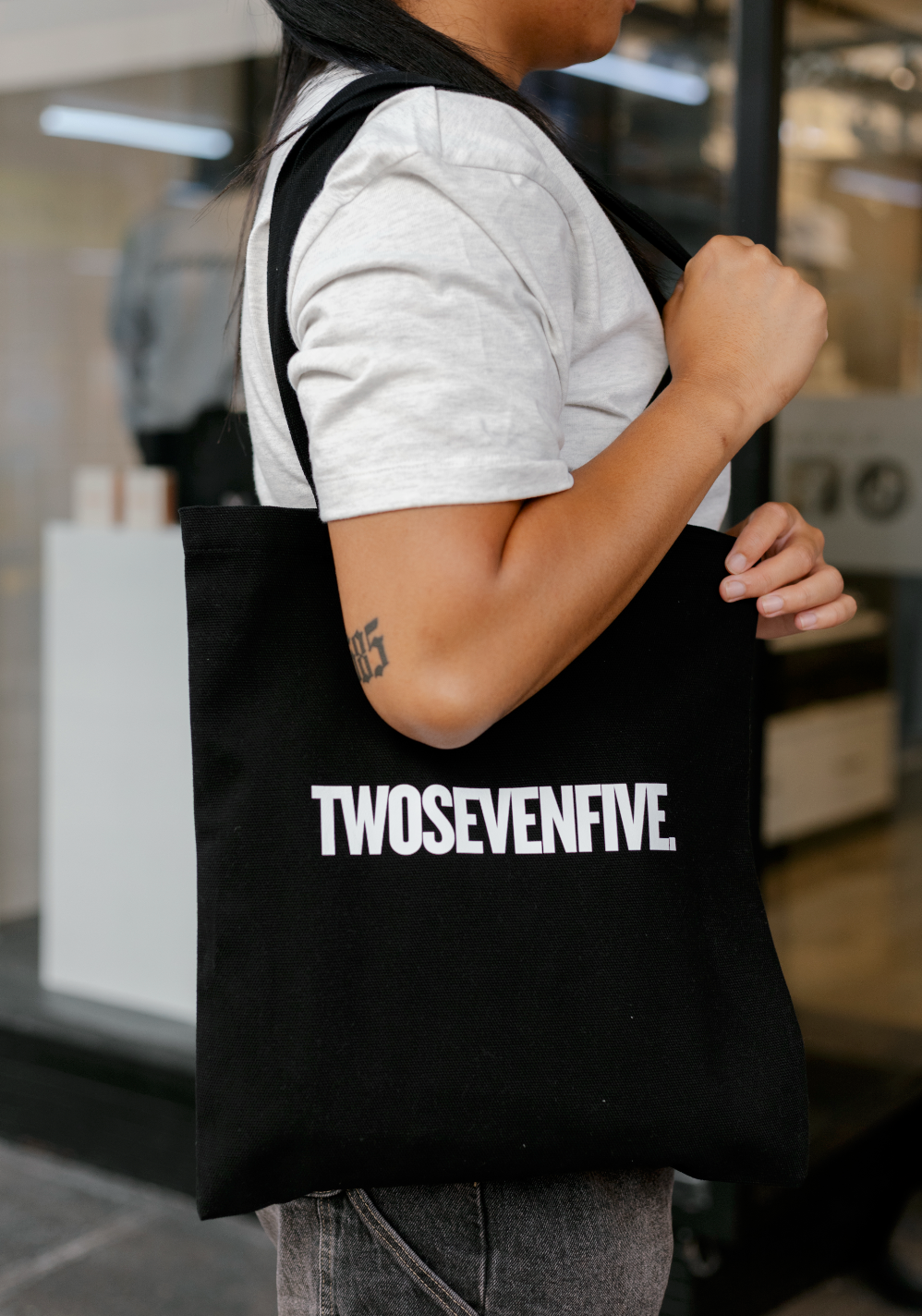 Black Block Logo Tote Bag
