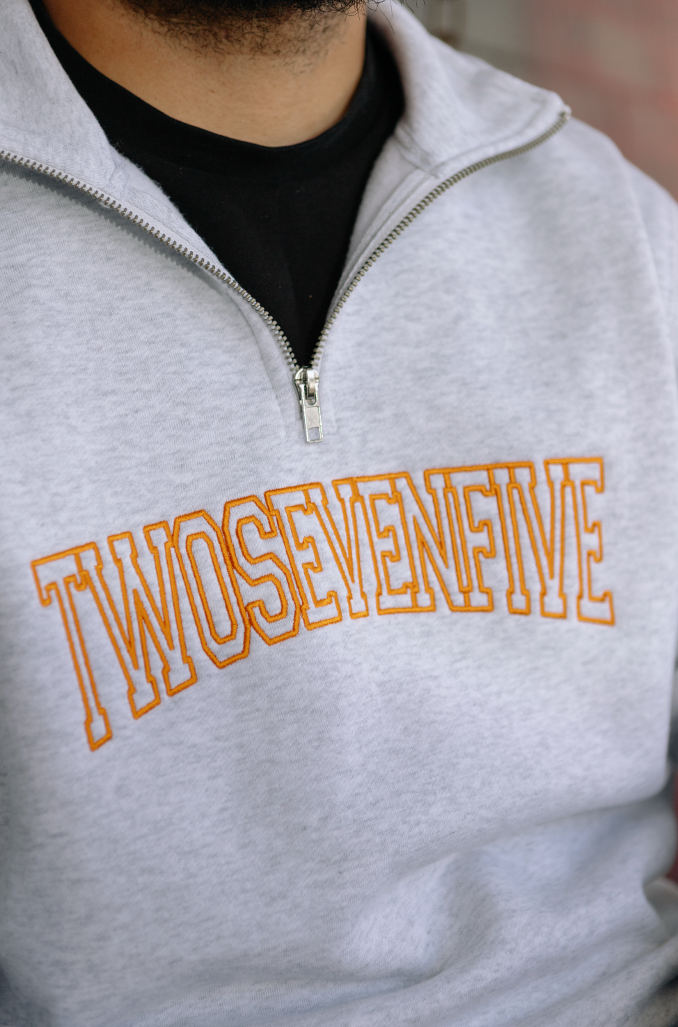 NEW!! Twosevenfive. Vintage Logo Quarter Zip - White Marle/Orange