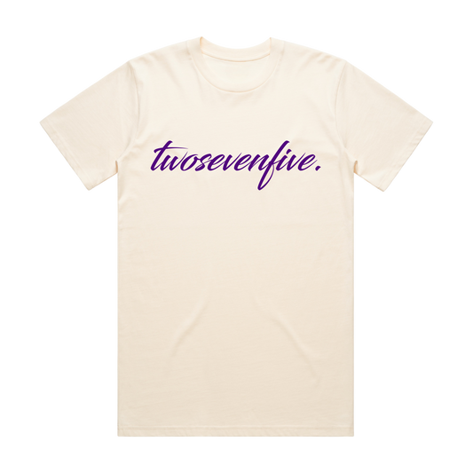 NEW!! Ecru/Purple Script Logo T-Shirt